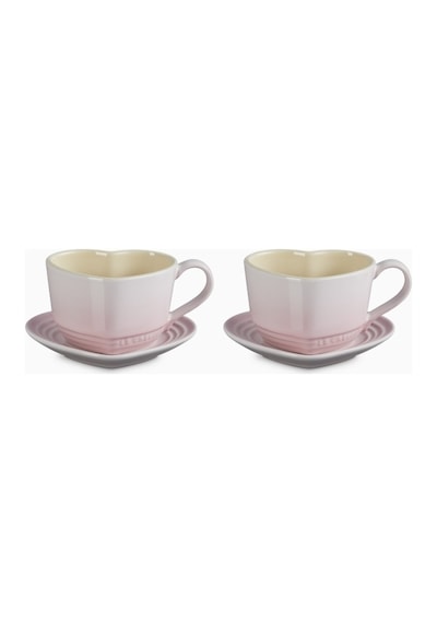 Le Creuset Kalp Şeklinde Seramik Kupa Ve Tabak Seti 2 Li Shell Pink