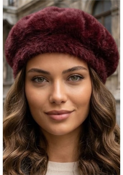 Tezzgelsin Kadın Peluş Kışlık Fransız Ressam Bere Bordo