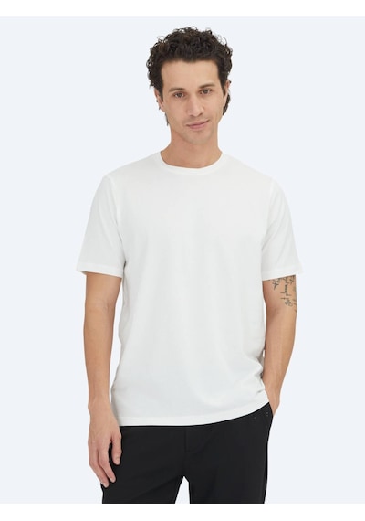 Kip Beyaz Düz Bisiklet Yaka %100 Pamuk T-shirt Çok Renkli