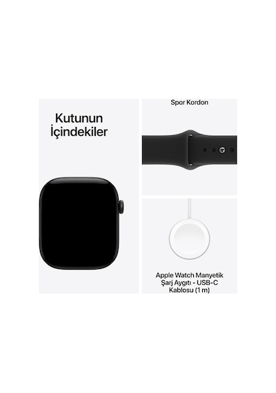 Apple Watch Series 12 Gps + Cellular 46MM - Siyah Alüminyum Kasa - Siyah Spor Kordon - M/l Akıllı Saat (Distribütör Garantili)