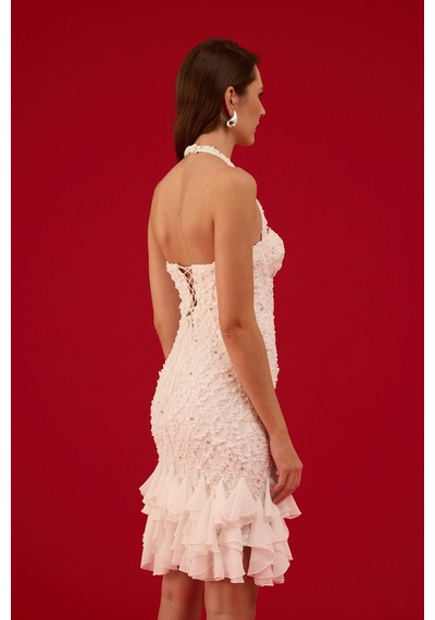 Carmen Kadın Taşlı İncili Örme After Party Elbisesi 58653 Beyaz Beyaz