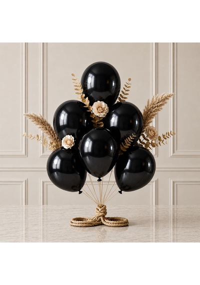 Siyah Renk Lateks Metalik Balon 30 Cm - 6 Adet
