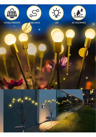 2 Adet 6 Led'li Güneş Enerjili Ateş Böceği Çiçek Lamba