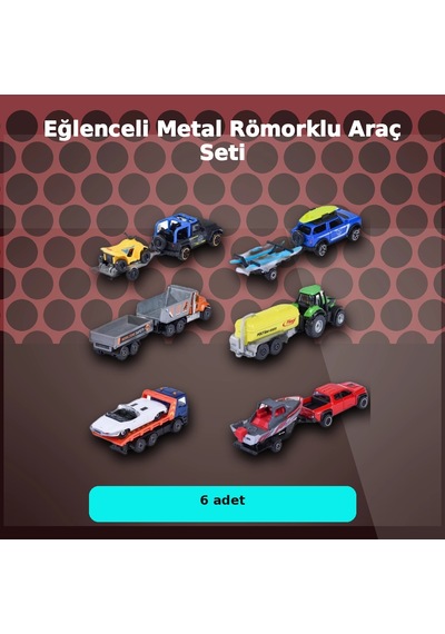 Metal Şasi Römorklu Araç Oyuncak Seti - Çekici Ve Traktör Modelleri 1 Adet Rastgele Model