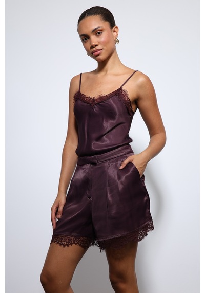 Antioch Dantel Detaylı Saten Top Bordo