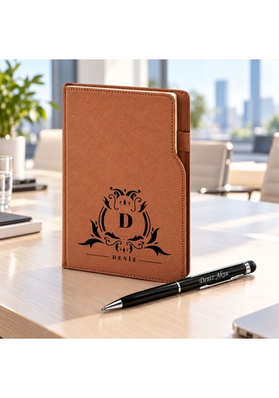 Bk Gift Kişiye Özel 374 Termo Deri Tarihli Ajanda & Siyah Touch Pen Tükenmez Kalem-8 Taba Akdnz-bitmeyencom38544 78687 Bk Gift