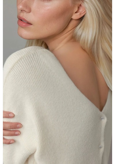 Hiccup Ultra Soft V-yaka Düğmeli Çift Kullanımlı Triko Hırka Bej Doğal