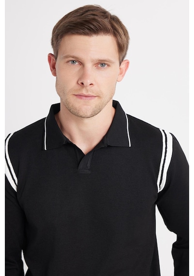 Tudors Erkek Slim Fit Dar Kesim Uzun Kol Polo Yaka Çizgili Siyah Kazak-35807 Siyah