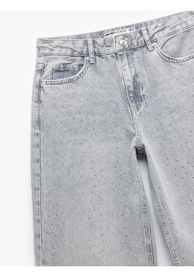Koton Geniş Paça Düğmeli Taş Detaylı Pamuklu Jean Pantolon - Wide Leg Jeans Gri 5sal40275md Gri Koton Geniş Paça Düğmeli Taş Detaylı Pamuklu Jean Pantolon - Wide Leg Jeans Gri 5sal40275md Gri