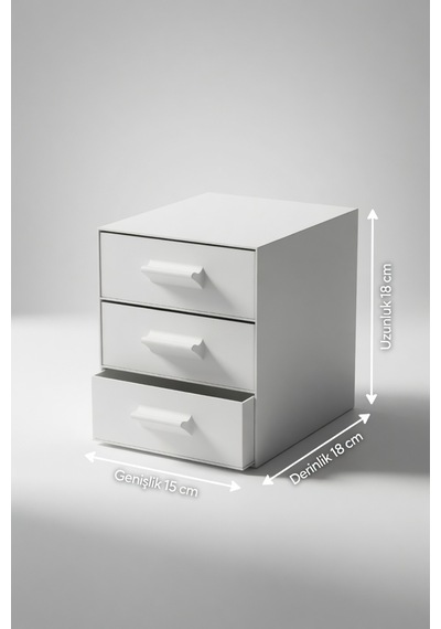 3 Çekmeceli Masaüstü Organizer Mini Şifonyer Takı Makyaj Düzenleyici 18x15x18 Cm