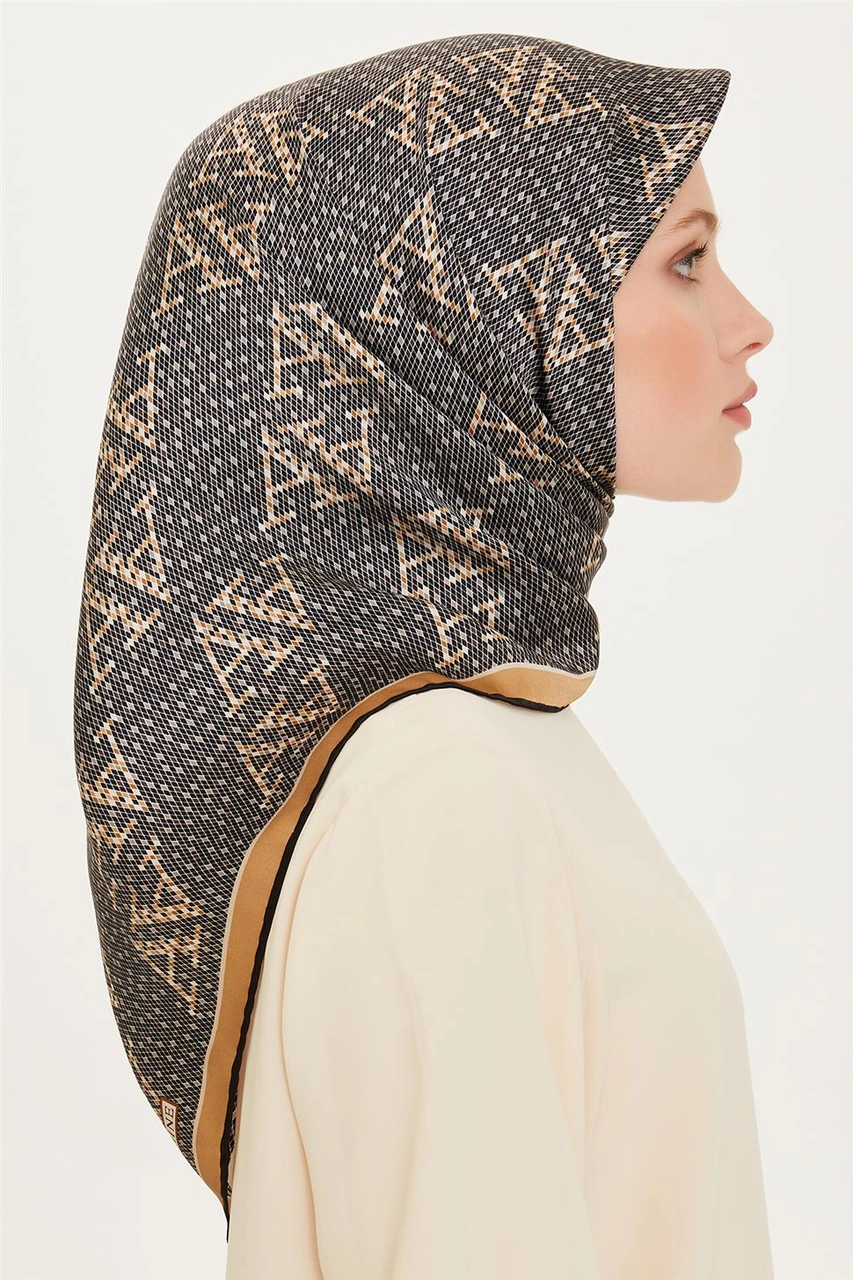 Armine Monogram Desenli Twill Saf İpek Eşarp 9228d 06 Çok Renkli