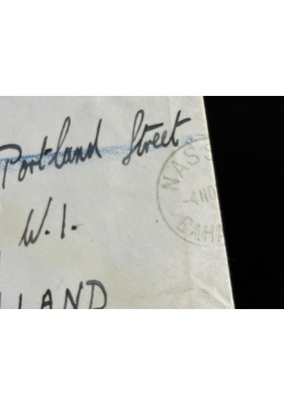 Uçak Postası Air Mail 1949 Yılından Bahama'lardan İngiltereye Postalanmış 2x 6d Pullu Taahhütlü Zarf