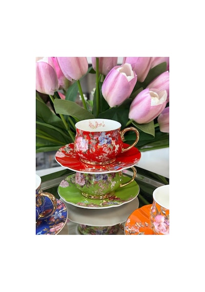 Rose 6 Kişilik Porselen Fincan Takımı 90 Ml Çok Renkli