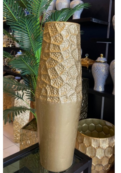 Msl-212 G Metal Dekoratif Vazo 54x13 Cm İnce Uzun Modern Şık Salon Vazo Altın