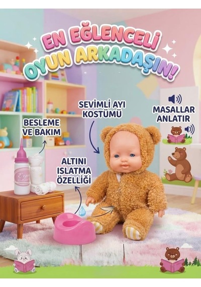 Masal Anlatan Ve Altını Islatan Kostümlü Bebek Kafası Kolları Et 30 Cm Lazımlık Ve Biberon Hediyeli 88084392