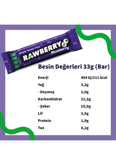 Rawberry Blueberry Şeker Ilavesiz Vegan Glütensiz Kuruyemiş Bar 1
