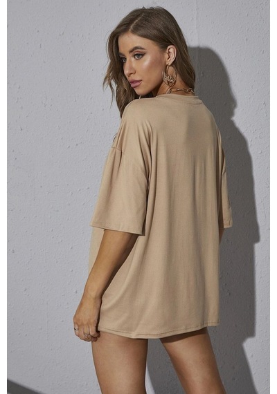 Flood Of Style Unisex Butterfly Baskılı T-shirt Bej