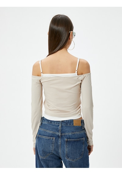 Koton Askılı Madonna Yaka Omzu Açık Tişört Uzun Kollu Renk Kontrastlı Slim Fit Kahverengi 4sal10694ık Kahve Koton Askılı Madonna Yaka Omzu Açık Tişört Uzun Kollu Renk Kontrastlı Slim Fit Kahverengi 4sal10694ık Kahve