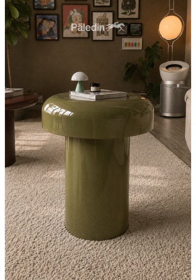 Paledin Design Mantar Çelik Yan Sehpa Yuvarlak Koltuk Yanı Sehpası 37x37x46 Cm Açık Mavi Modern Tasarım Yeşil