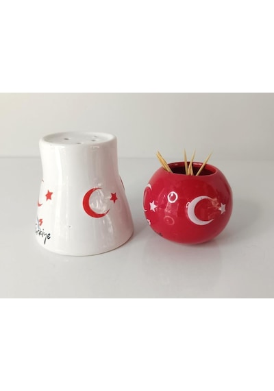 Tuzluk Kürdanlık Seramik Biblo Masa Süsü Türk Bayrak Ay Yıldız Hediye