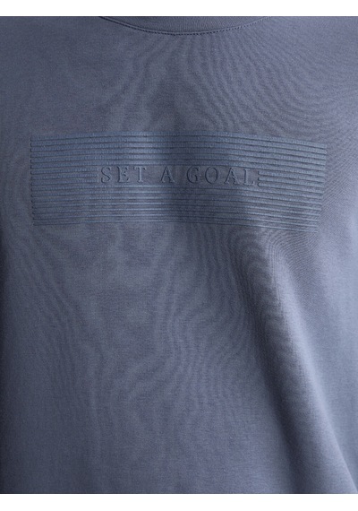 Lcwaıkıkı Classic İndigo Bisiklet Yaka Baskılı Erkek Sweatshirt