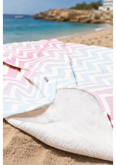Zikzak Desenli Modern Plaj Havlusu - Pastel Mavi Pembe Minimalist Hızlı Kuruyan Mikrofiber Havlu Kumlu Porselen