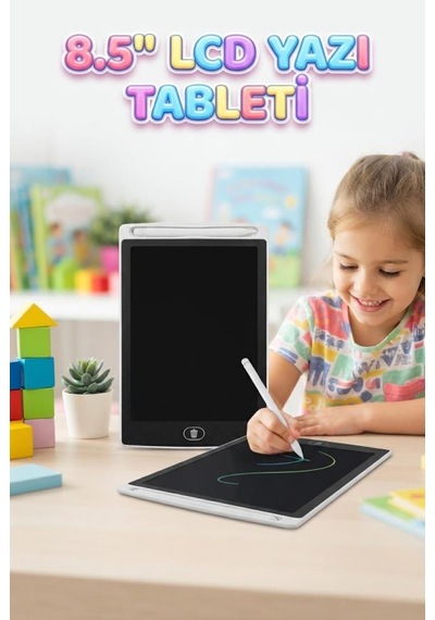 8.5 İnç Lcd Kalemli Çizim Kilitlemeli Silmeli Eğitici Oyuncak Çizim Tableti Beyaz