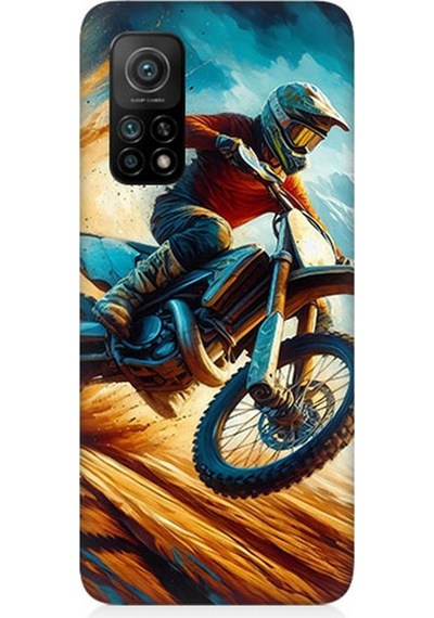 Xiaomi Mi 10t Pro Uyumlu Alevler Arasında Motosiklet Sıçrayışı Desenli Silikon Kılıf Çok Renkli