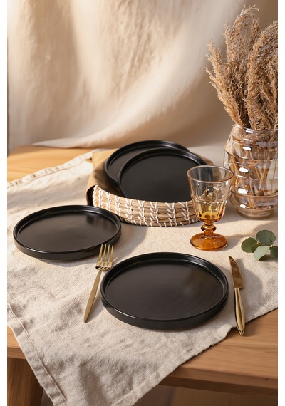 Keramika Mat Siyah Stackable Pasta Tabağı 21 Cm 4 Adet