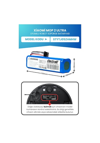 Xiaomi Mop 2 Ultra Uyumlu Batarya Standart Kapasite 5200mah Robot Süpürge Bataryası Stytj05zhmhw