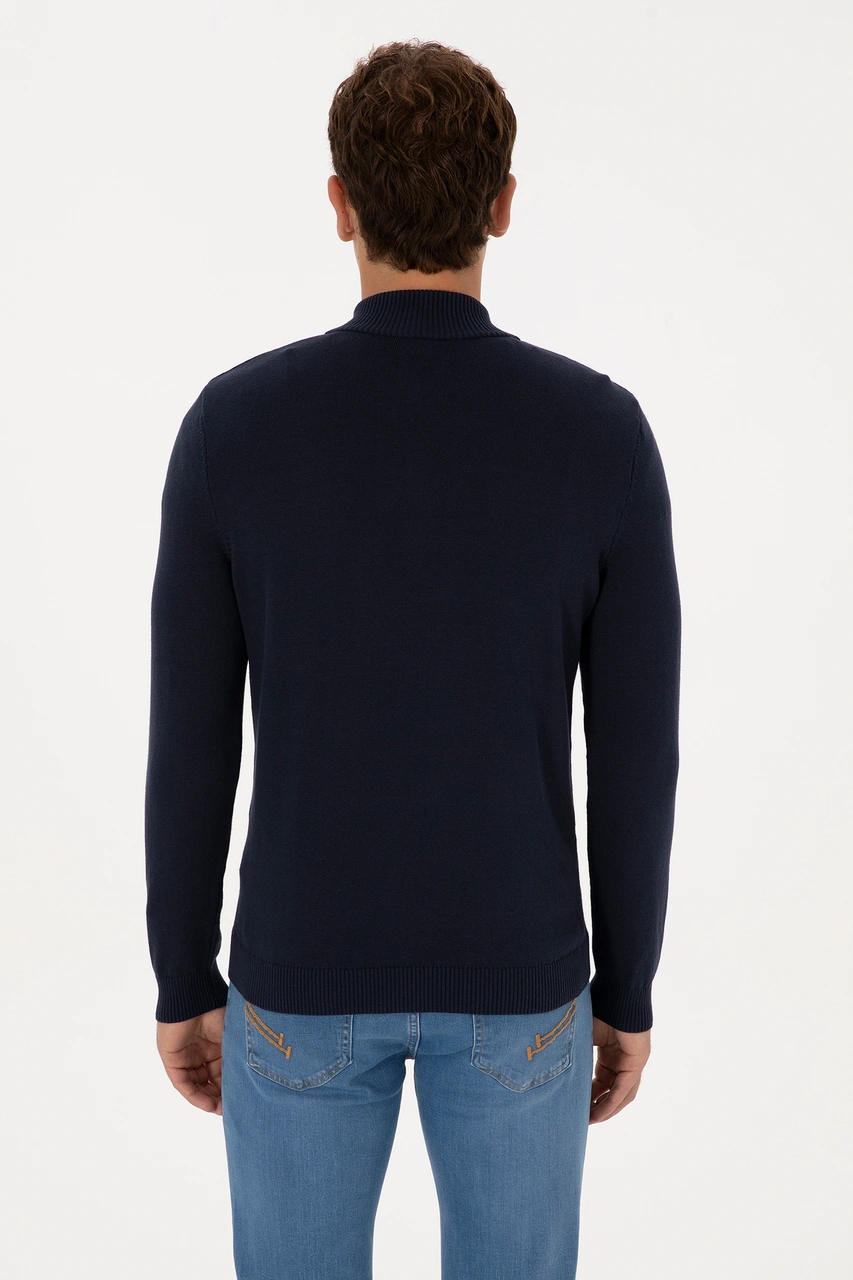U.S. Polo Assn. Erkek Slim Fit Yarım Fermuarlı Lacivert Basic Kazak 50313695-VR033