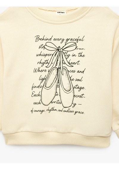 Koton Baskılı Uzun Kollu Bisiklet Yaka Sweatshirt Bej 7wmg10089ak Ekru