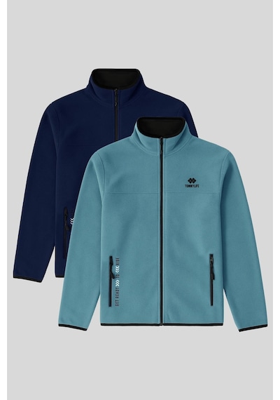 Tommy Life Standart Kalıp Dik Yaka 2li Paket İndigo-mint Yeşili Erkek Polar Sweatshirt - 87992 Indigo