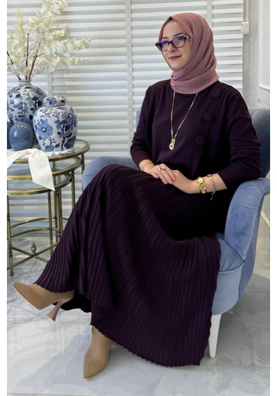 Rabia Şamlı Rana Triko Takım Mürdüm Normal