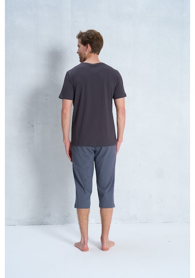 Over Sleep By Poleren Erkek Pijama Takımı Kapri & Bermuda Kısa Kol Gri