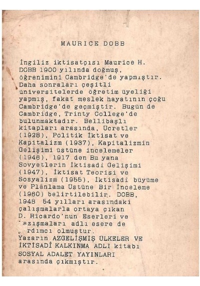 Kapitalizm Dün Bugün - Maurice Dobb Cep Kitabı 1.baskı