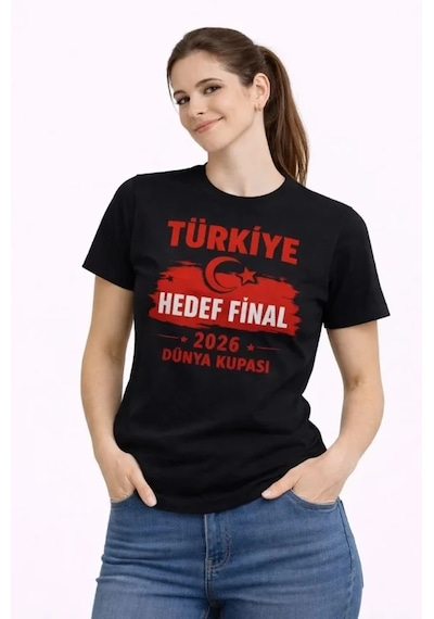 Türkiye Baskılı Tişört Ay Yıldız 2026 Dünya Kupası Taraftar Forma Siyah