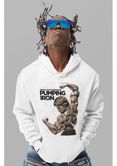 Sevbano Arnold Pumping Iron Bodybuilding Fitness Unisex Oversize Sporcu H beyaz