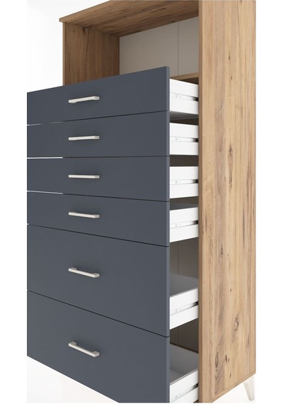 Hyperion Dolap Tek Raflı 6 Çekmeceli 88x44x182 Çam-antrasit Atlas Çam