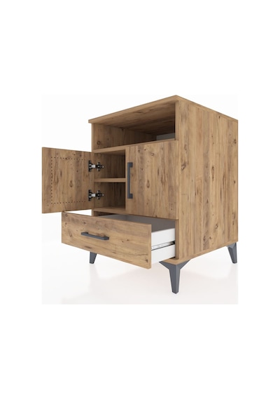 Kronos Komodin 3 Raflı Tek Çekmeceli 2 Kapaklı 60x59x80 Çam-çam Çam
