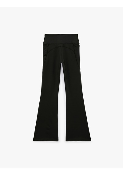 Koton Cepli Yüksek Bel Slim Fit İspanyol Paça Spor Tayt Siyah 7wak40185nk