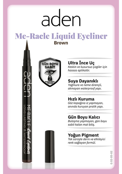 Aden Me-racle Liquid Eyeliner - Likit Eyeliner 02 Brown Kahverengi Diğer