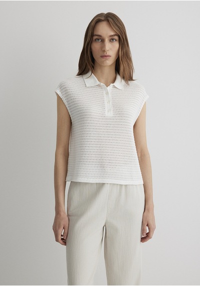 Mavi - Beyaz Örme Polo Tişört 1612654-70057 Beyaz