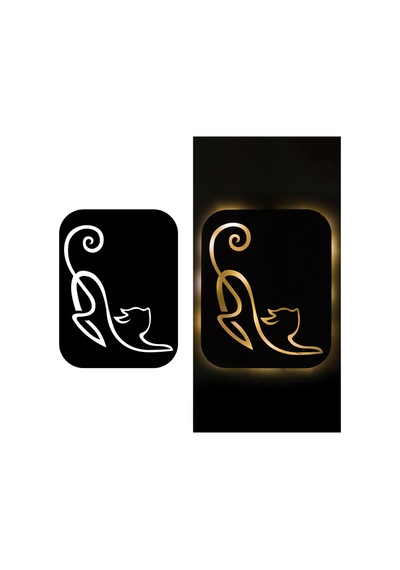 Led Işıklı Kişiselleştirilebilir Kedi Temalı Tablo Simba Dekoratif Gece Lambası Sarı - 737261254 Sarı