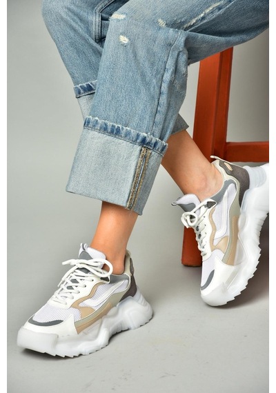 Fox Shoes S312612404 Beyaz Kumaş Kalın Tabanlı Spor Ayakkabı Sneakers Beyaz