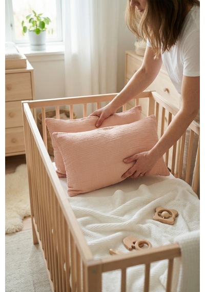 Çift Katlı Müslin Çocuk Yastık Kılıfı %100 Pamuk 35x45 cm 2’li Bebek Çocuk Kılıf Seti Somon