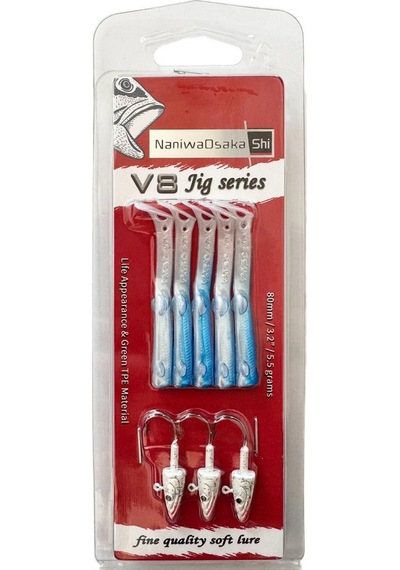 Naniwaosakashi V8 Jig 8cm 5.5gr Silikon Yem 3+5 Nacre Blue
