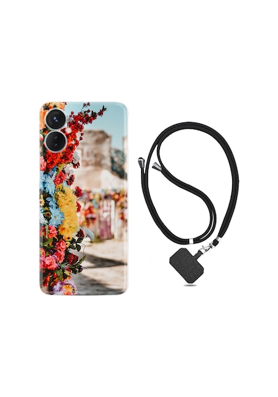Tecno Spark 9T Kılıf İpli Boyun Askılı Desenli Silikon Gerçek Çiçekler 1743