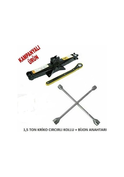 Oto Krikosu 1.5 Ton Makas Cırcır Araç Kriko + Bijon Anahtarı