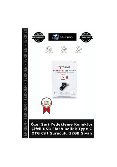 Özel Seri Yedekleme Konektör Çiftli Usb Flash Bellek Type C Otg Çift Sürücülü 32gb Siyah